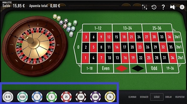 Valor fichas de ruleta